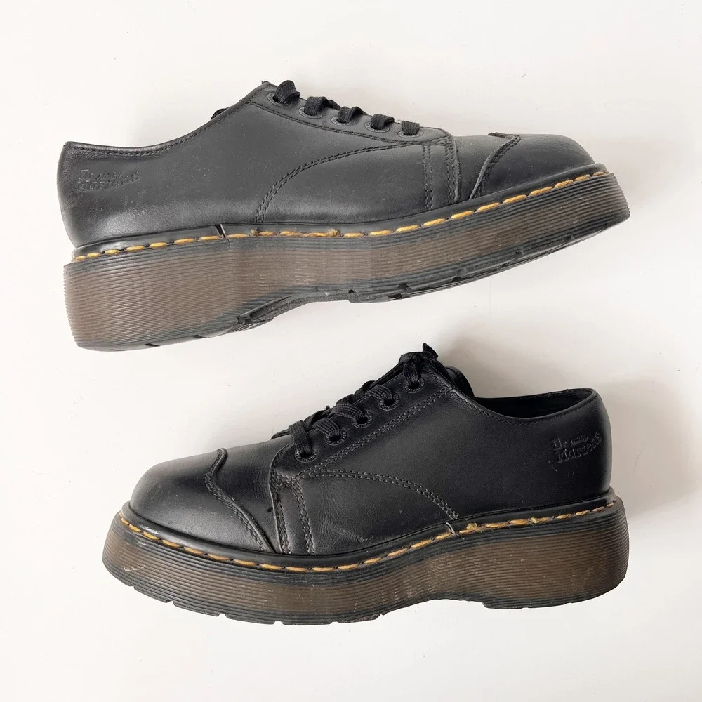 Vintage Dr. Martens Platform Oxfords Brown Leather Chunky Mary Jane Boots Size 9